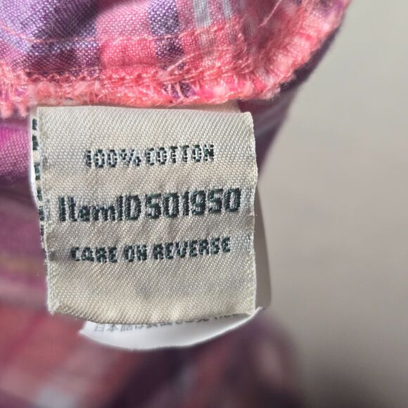 LL Bean Girls Cotton LS Button Up Pink White Navy Plaid Blouse Size L Pet - Picture 5 of 7
